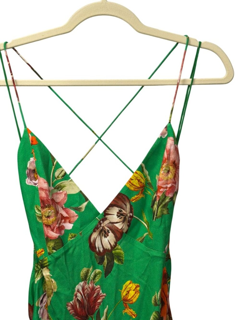 Alice + Olivia Green Floral Maxi Cross Back Long Dress Size 12 New - Picture 6 of 10